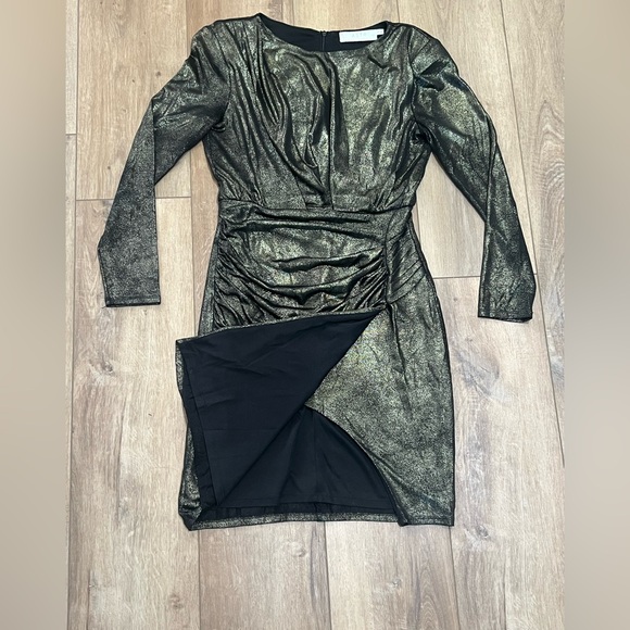 ASTR Gunmetal Gold Foil Ruched Mini Dress Women’s Small Like New - Picture 2 of 10